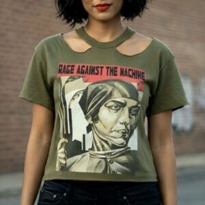 Vtg 90s Anvil green RATM rage against the machine pro woman graphic band shirt L